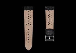 Black buffalo style leather perforated rally strap
