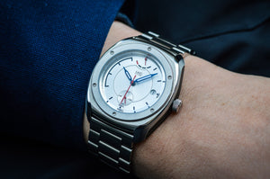 MHD watches streamliner all steel, steel dial  watch with metal bracelet wrist shot