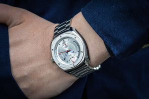 MHD watches streamliner all steel, steel dial  watch with metal bracelet on wrist