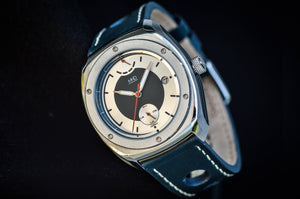 MHD Watches Streamliner blue and steel dial with blue leather rally strap automatic mechanical movement by miyota