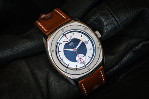 MHD Watches Streamliner blue and steel dial with brown leather rally strap
