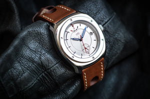 MHD watches streamliner all steel watch with brown leather rally strap