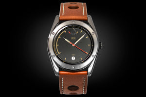  MHD Type 1- stainless steel men’s watch -24 jewel automatic mechanical miyota movement watch- Tan leather rally strap - MHD watches- inspired by the Bugatti type 35