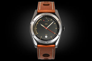  MHD Type 1- stainless steel men’s watch -24 jewel automatic mechanical miyota movement watch- Tan leather rally strap - MHD watches- inspired by the Bugatti type 35