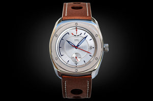 MHD watches streamliner all steel, steel dial  watch with brown leather rally strap