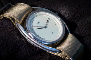 MHD SA2 Heritage white dial –stainless steel - mens classic car watch – Automatic mechanical 24 jewel miyota movement –Seat belt material nato strap - MHD watches